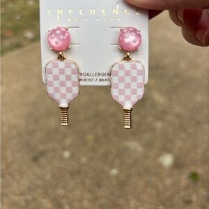 Make an offer- Pink Checkered Pickleball Earrings